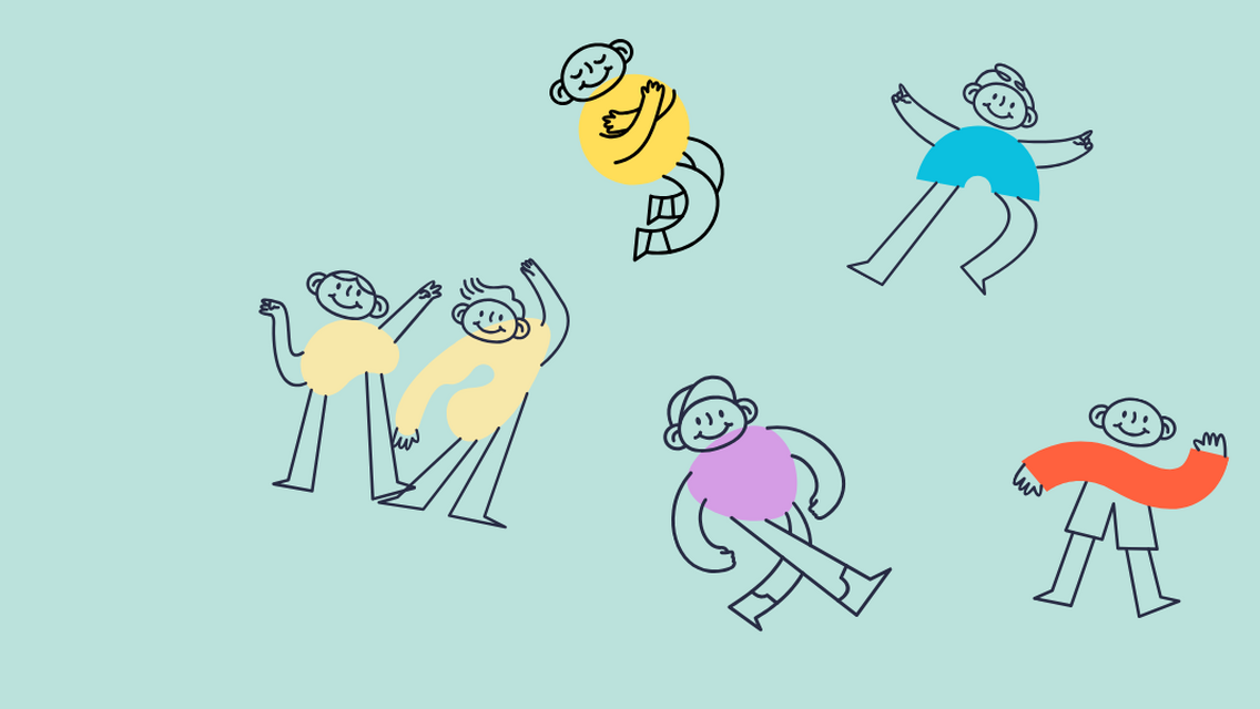 Animated people on a teal poster