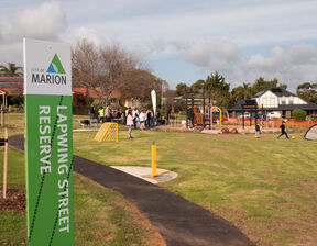 Large stretch of greenery with kids playground in the back