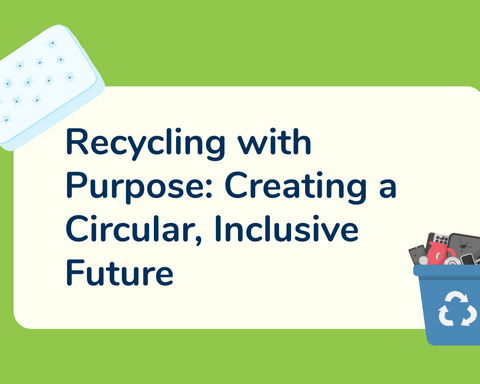 Animation of mattress and e-waste with a text on a green colour background