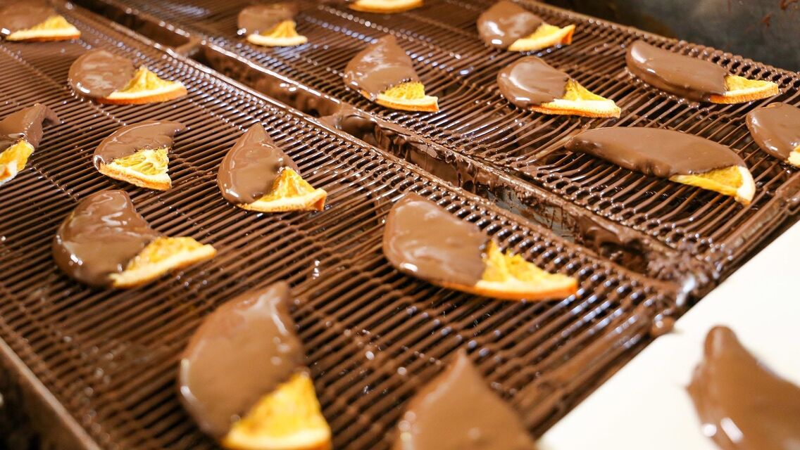 Choc-dipped citrus fruit in the dehydrator