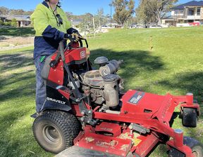 Women using red colour machinery