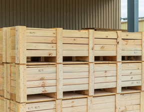 Timber crates stacked on top of each other